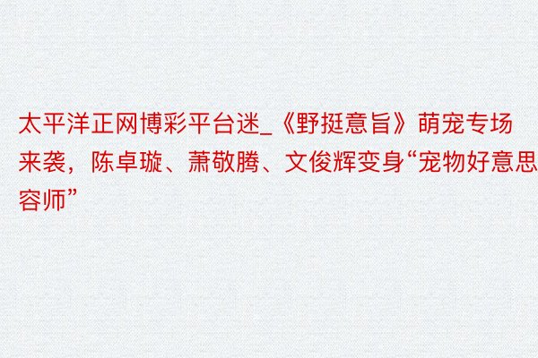 太平洋正网博彩平台迷_《野挺意旨》萌宠专场来袭，陈卓璇、萧敬腾、文俊辉变身“宠物好意思容师”
